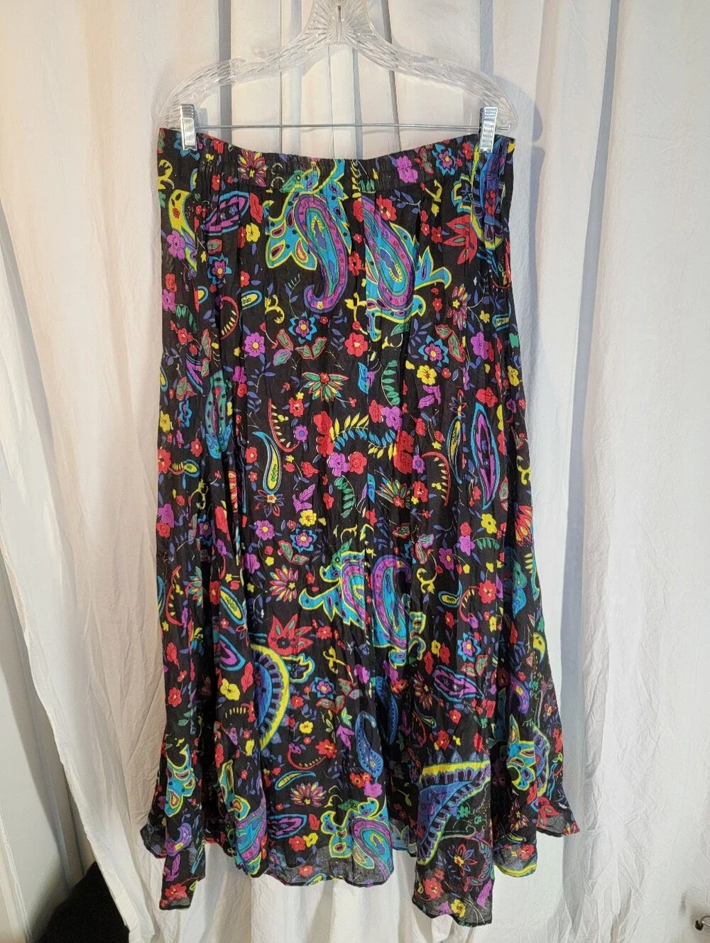Wide-Leg Paisley Print Palazzo Pants - Black Multi -100% Cotton - Picture 3 of 8